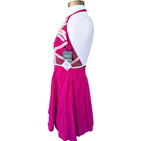 New Revolve NBD Naven Twins Halter Mini Dress Small Pink Beaded Backless Party - Picture 5 of 11